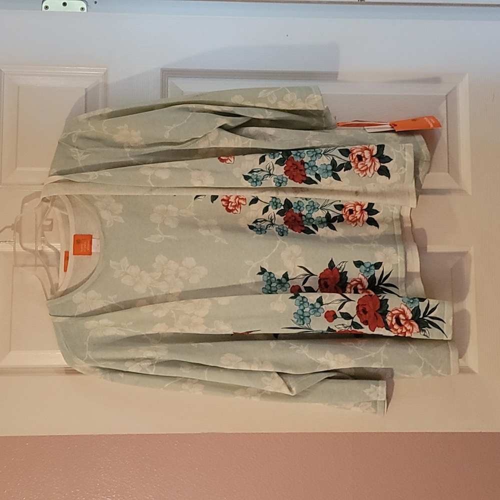 Hearts of Palm Mint Flowers Sweater Set Size 2X